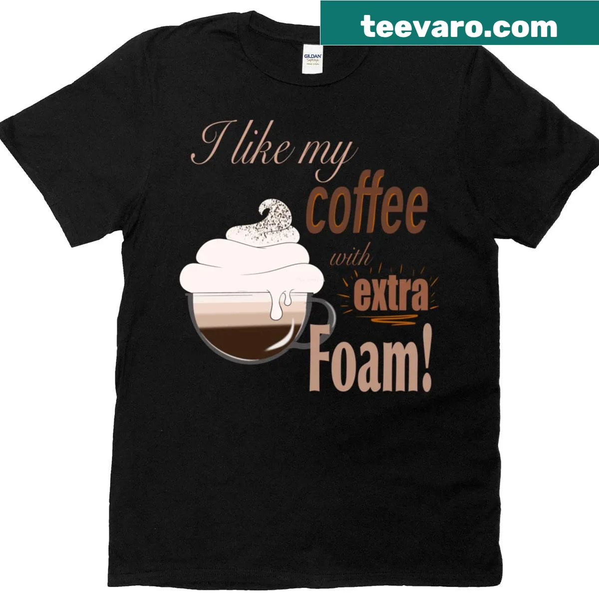 Playful graphic t-shirt stating 'I Like My Coffee With Extra Foam' — on a men's t-shirt