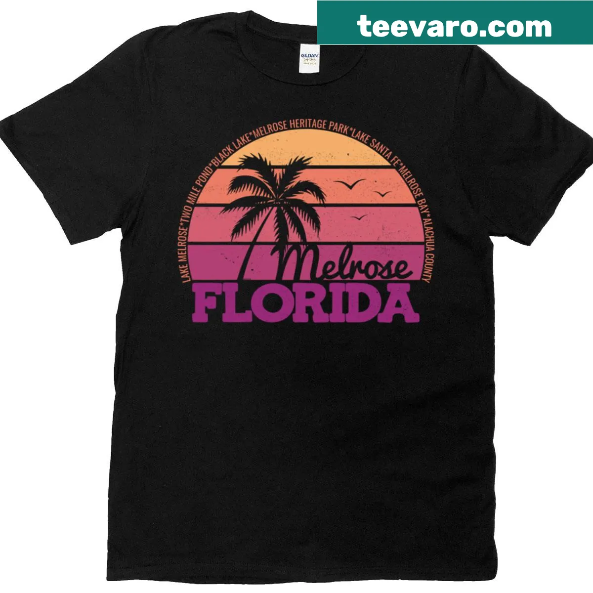 Melrose Florida sunset retro design on a T-shirt — on a men's t-shirt