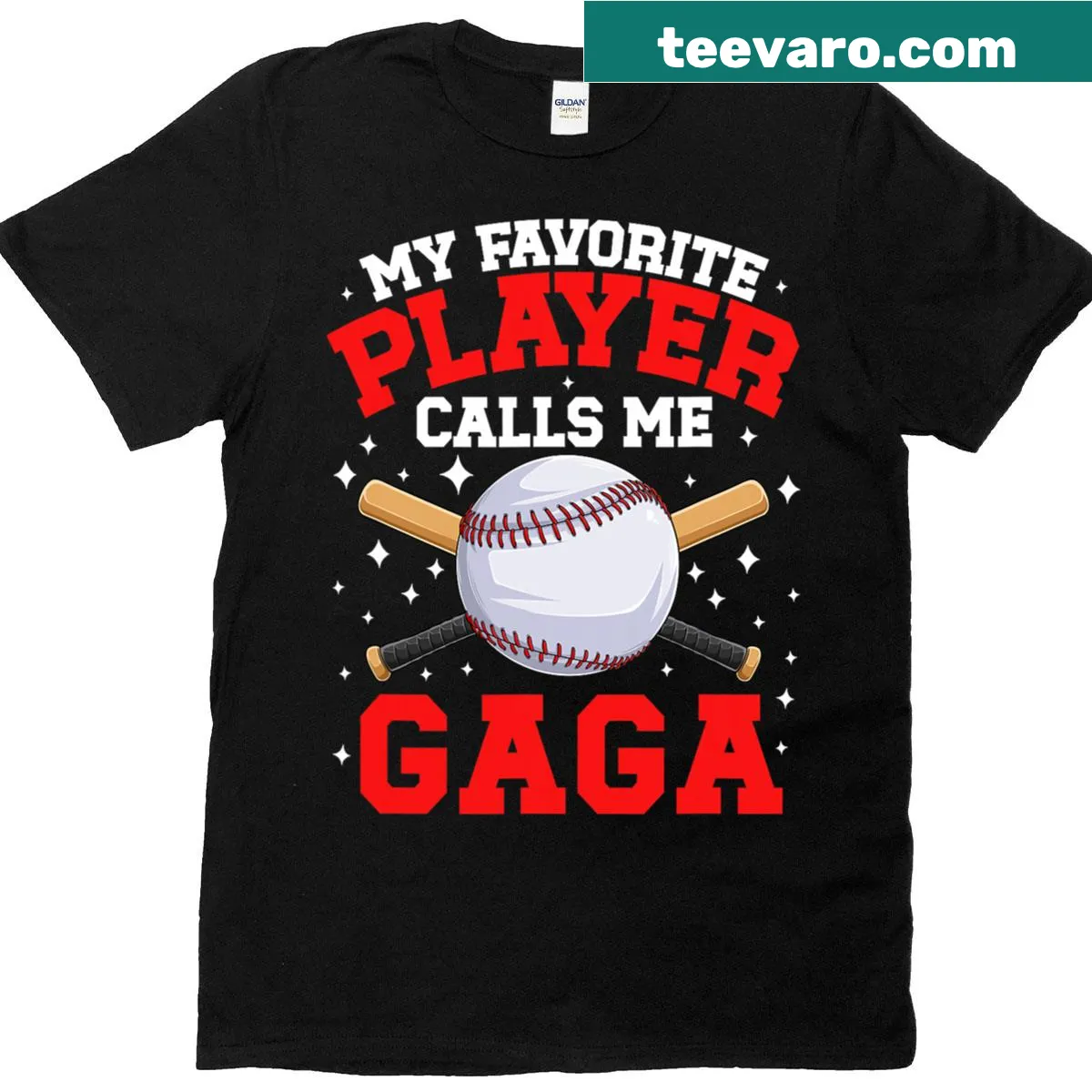 Sporty t-shirt with 'Gaga Baseball' text for proud dads — on a men's t-shirt