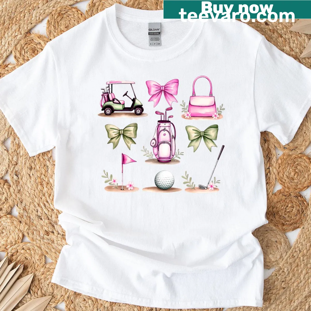 Playful golf-themed illustration on a casual t-shirt — on a men's t-shirt