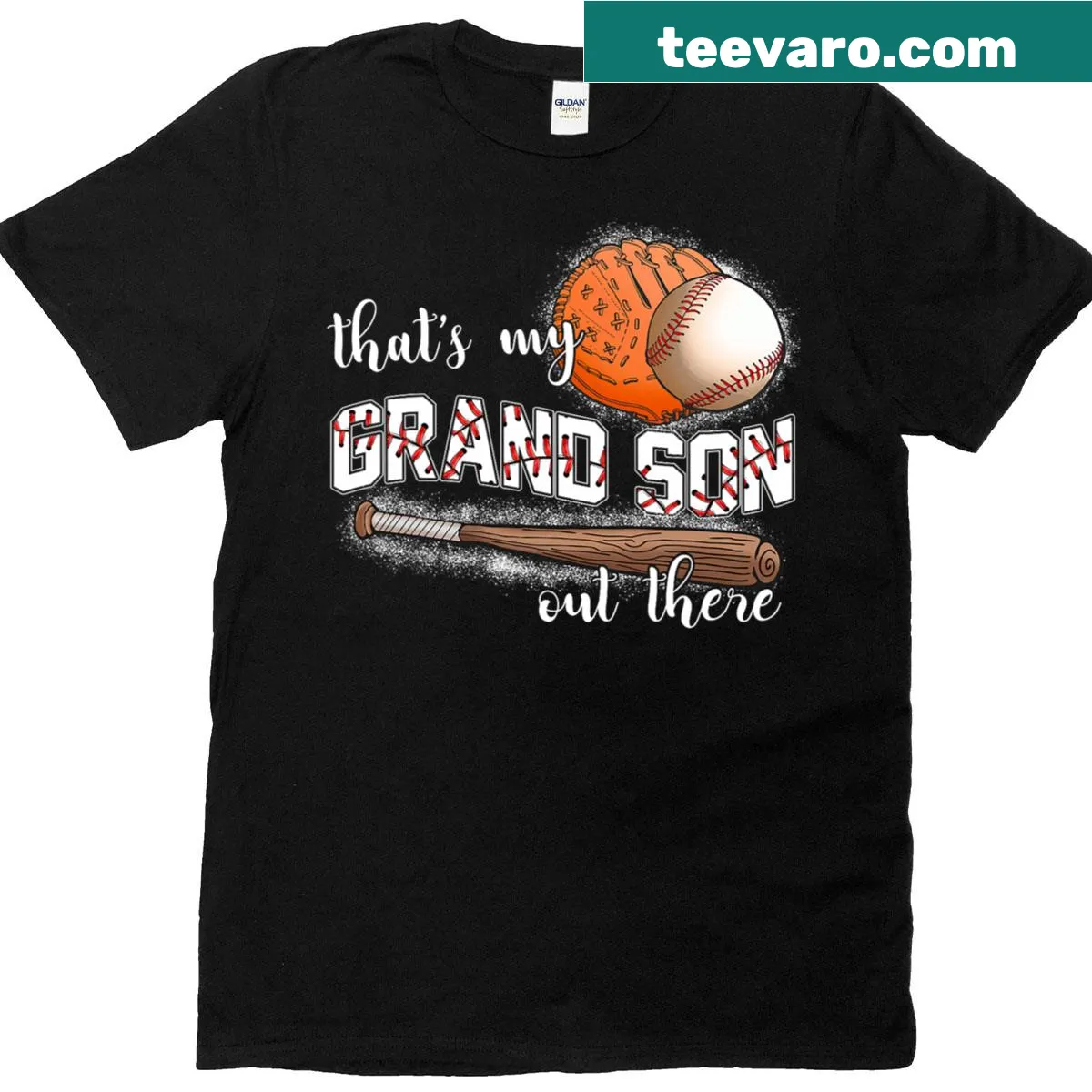 Baseball-themed T-shirt with 'That's My Grandson Out There' text for grandmas — on a men's t-shirt