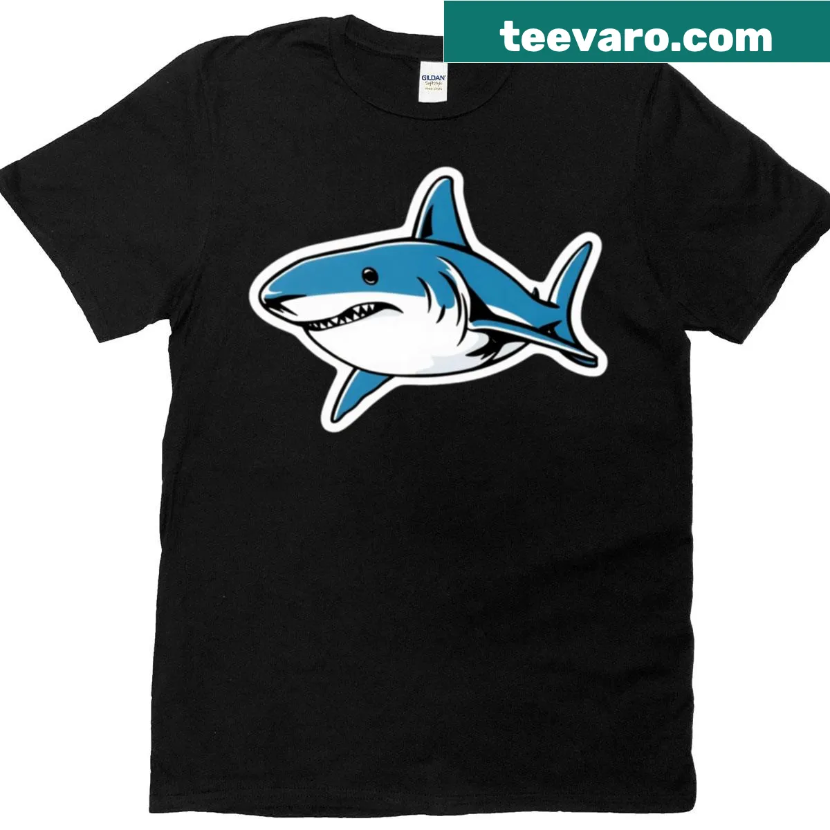 Edgy t-shirt with a Great White Shark design in pop-art style — on a men's t-shirt