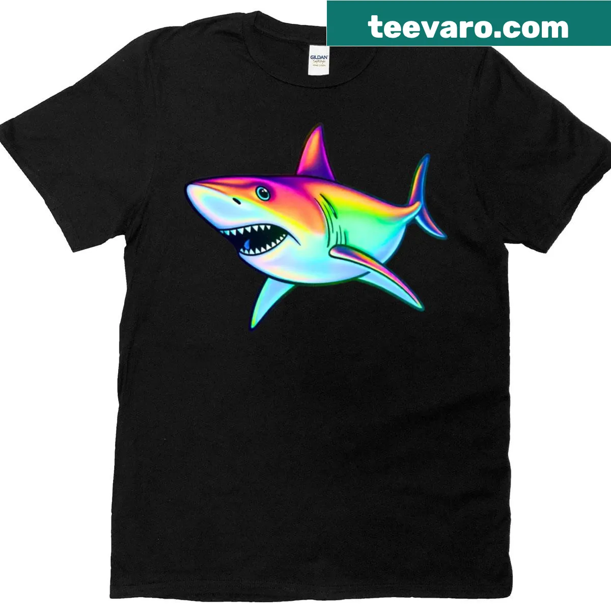 Colorful illustration of a Great White Shark on a classic t-shirt — on a men's t-shirt