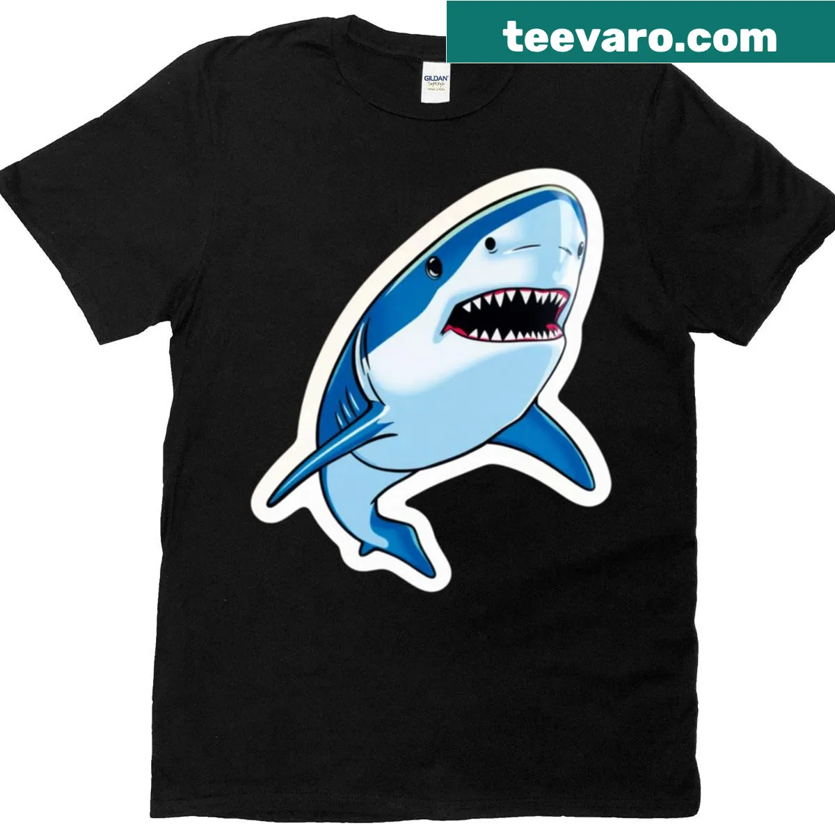 Realistic 3D graphic of a Great White Shark on a T-shirt — on a men's t-shirt