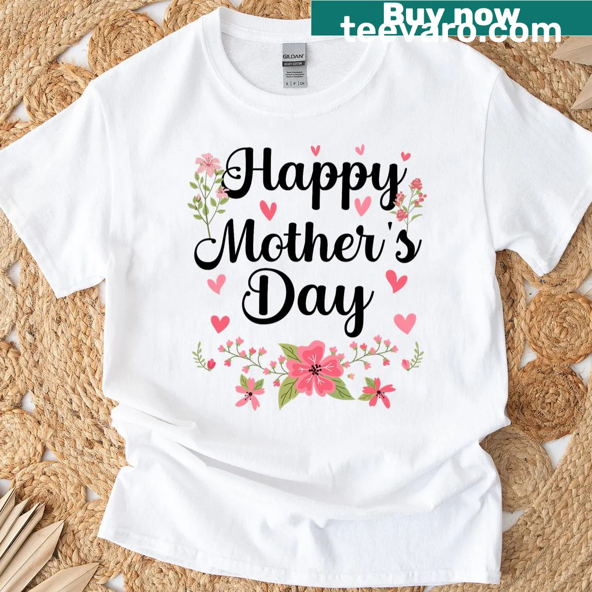 Cute floral design with Happy Mother's Day text on T-shirt — on a men's t-shirt