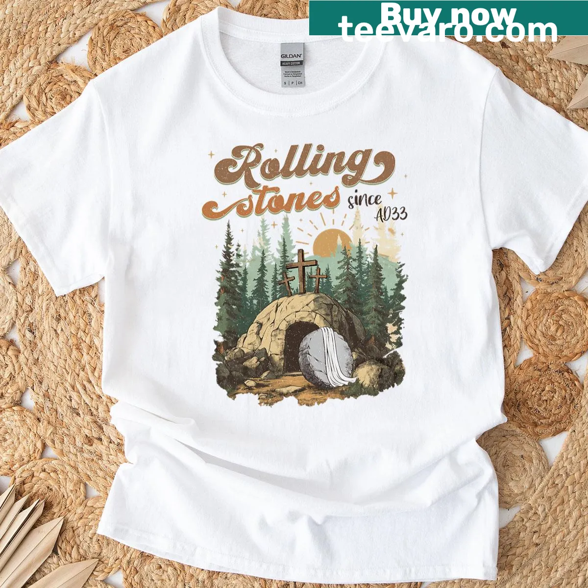 Easter T-shirt with an illustration of a rolled stone and text — on a men's t-shirt