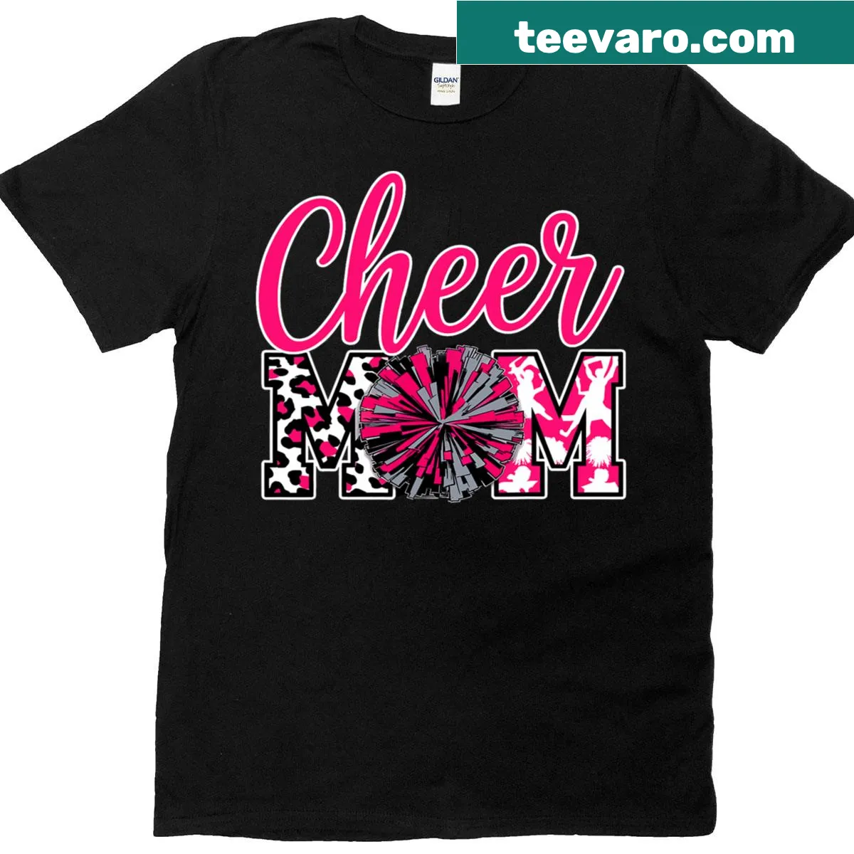 Cheer t-shirt featuring hot pink leopard print and bold black letters — on a men's t-shirt