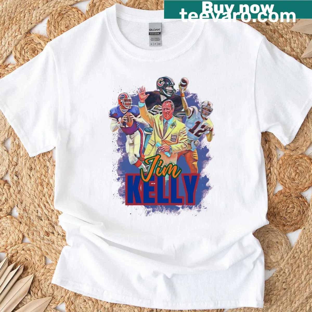 Classic T-shirt featuring bold text honoring Jim Kelly — on a men's t-shirt