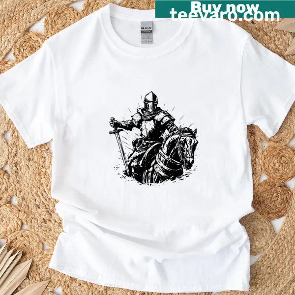 T-shirt with knight crusader graphic in full armor
