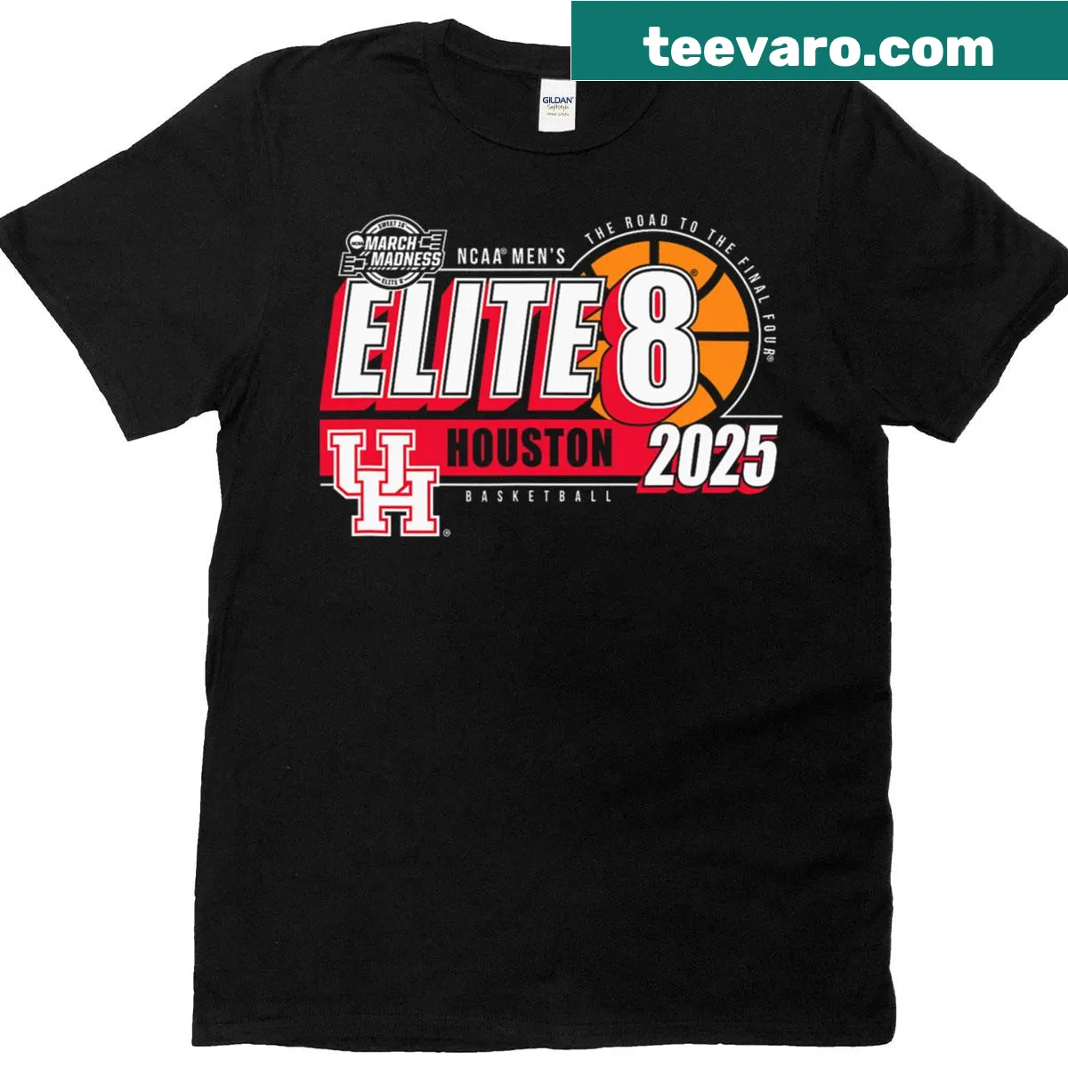 Basketball t-shirt featuring Houston Cougars Elite 8 design for fans — on a men's t-shirt
