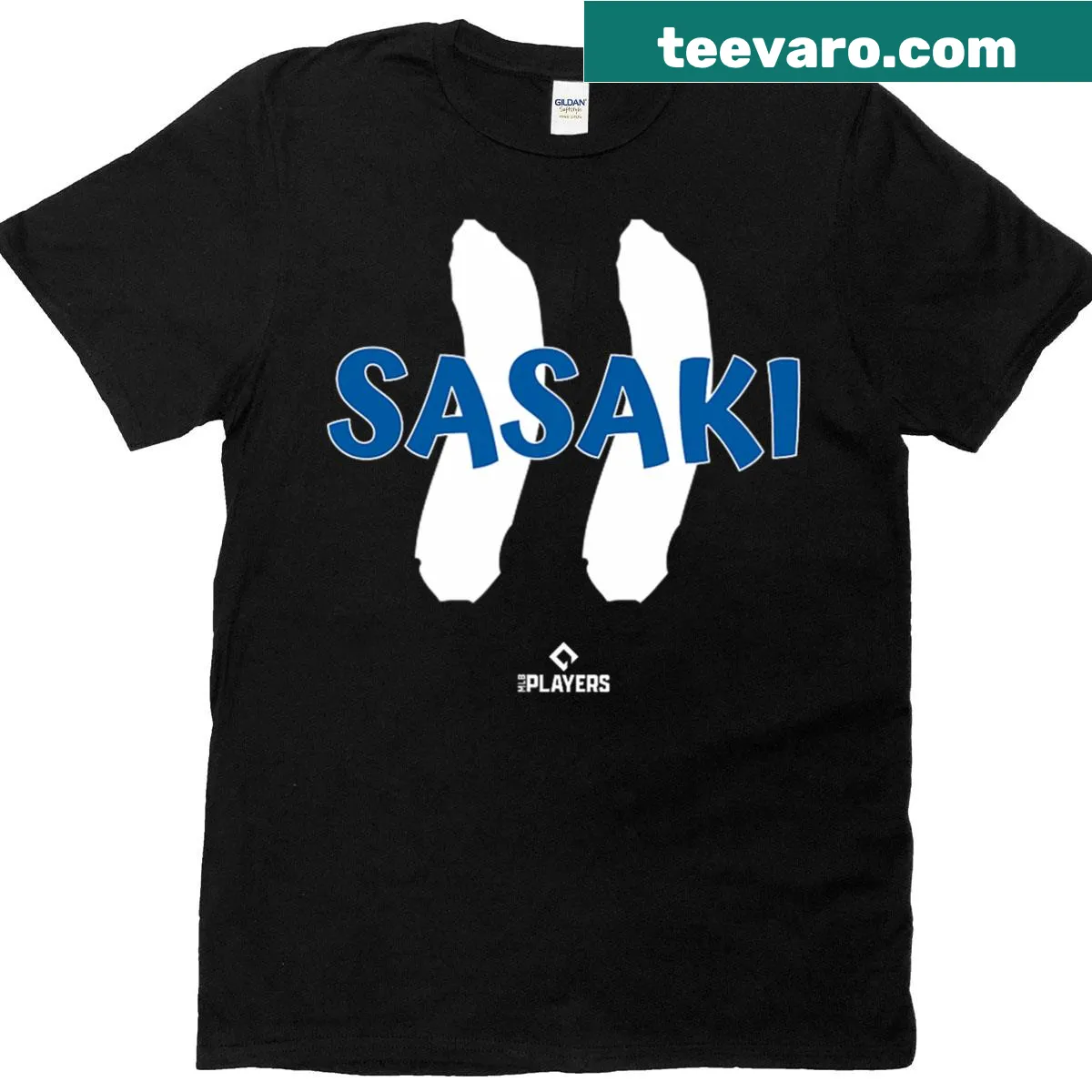 Baseball-themed shirt featuring Roki Sasaki's name and number — on a men's t-shirt