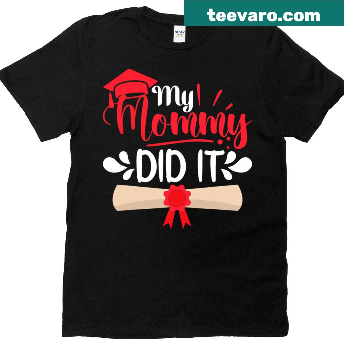 T-shirt proclaiming 'Mommy Did It' with bold typography — on a men's t-shirt