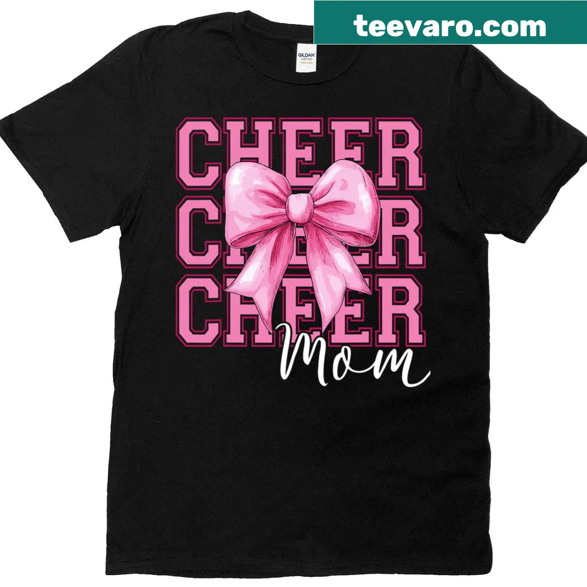 Cheer mom t-shirt featuring 'Moms Cheerleading Coquette Cheer' text — on a men's t-shirt