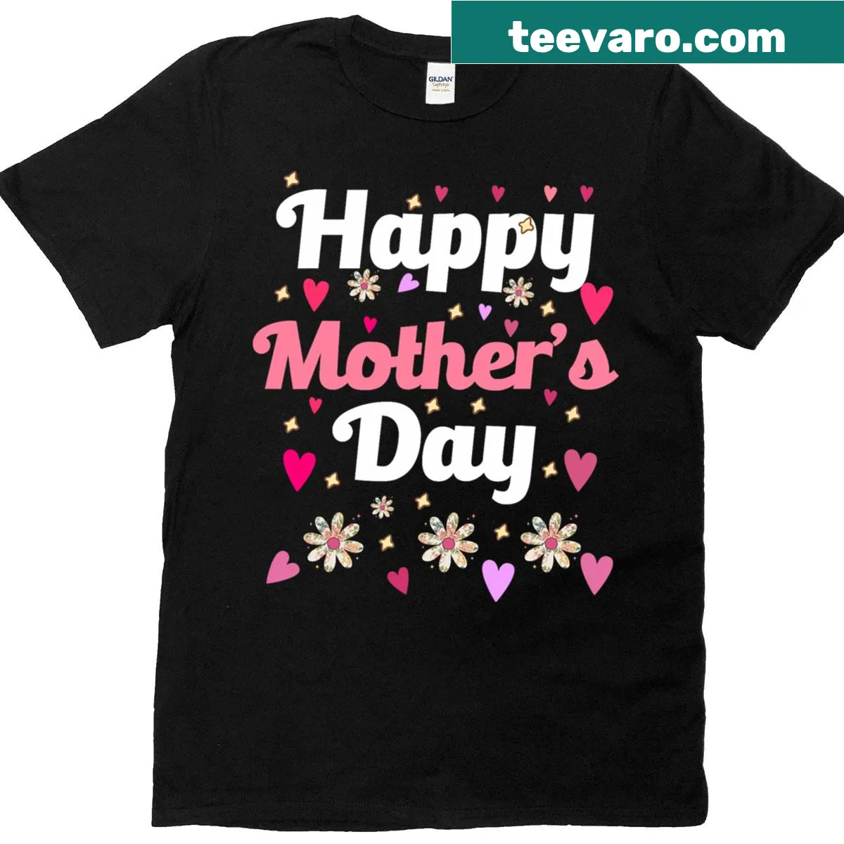 Cute floral T-shirt for Mother's Day featuring happy message — on a men's t-shirt