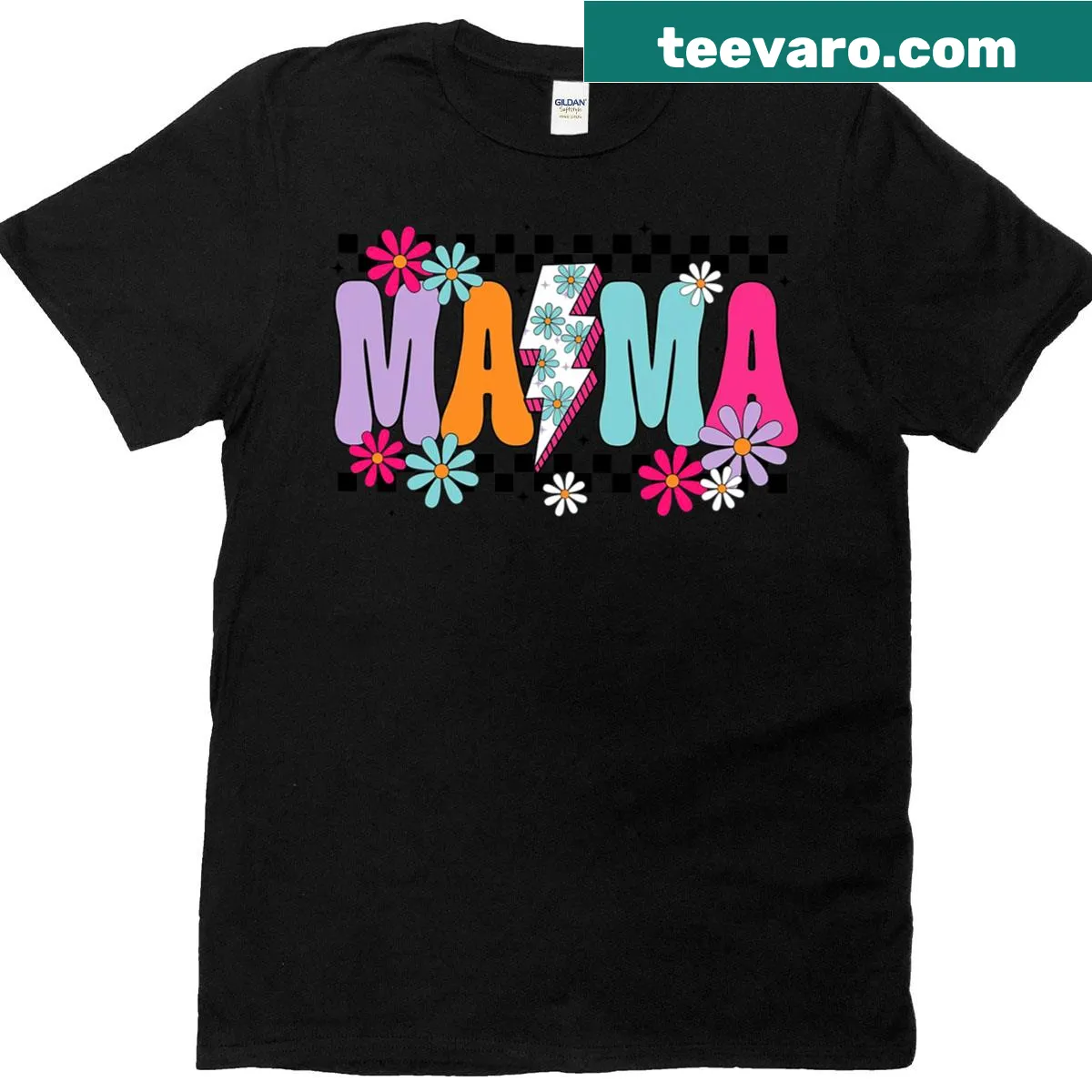 Floral and lightning bolt design on a vintage-style T-shirt for moms — on a men's t-shirt