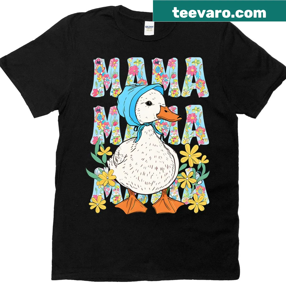 Funny Mama Goose T-shirt with floral design and humorous message — on a men's t-shirt