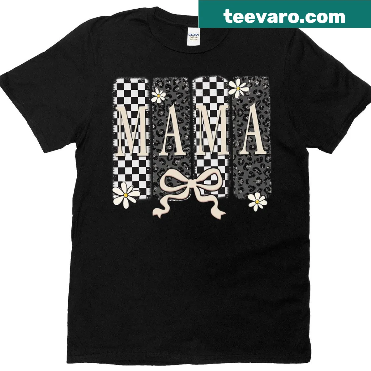 Bold Mama T-shirt with lightning bolt and checkered design — on a men's t-shirt