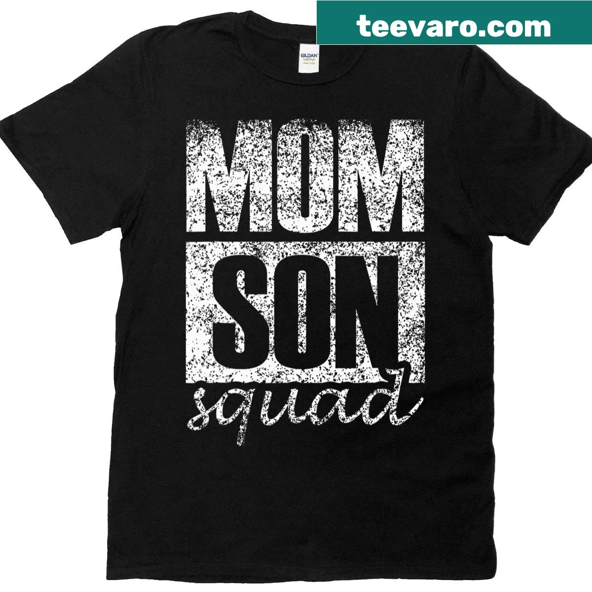 T-shirt featuring playful graphic of 'Mommy Son Squad' — on a men's t-shirt