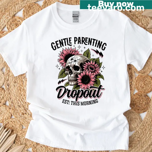Funny retro V-neck tee with skeleton and parenting message