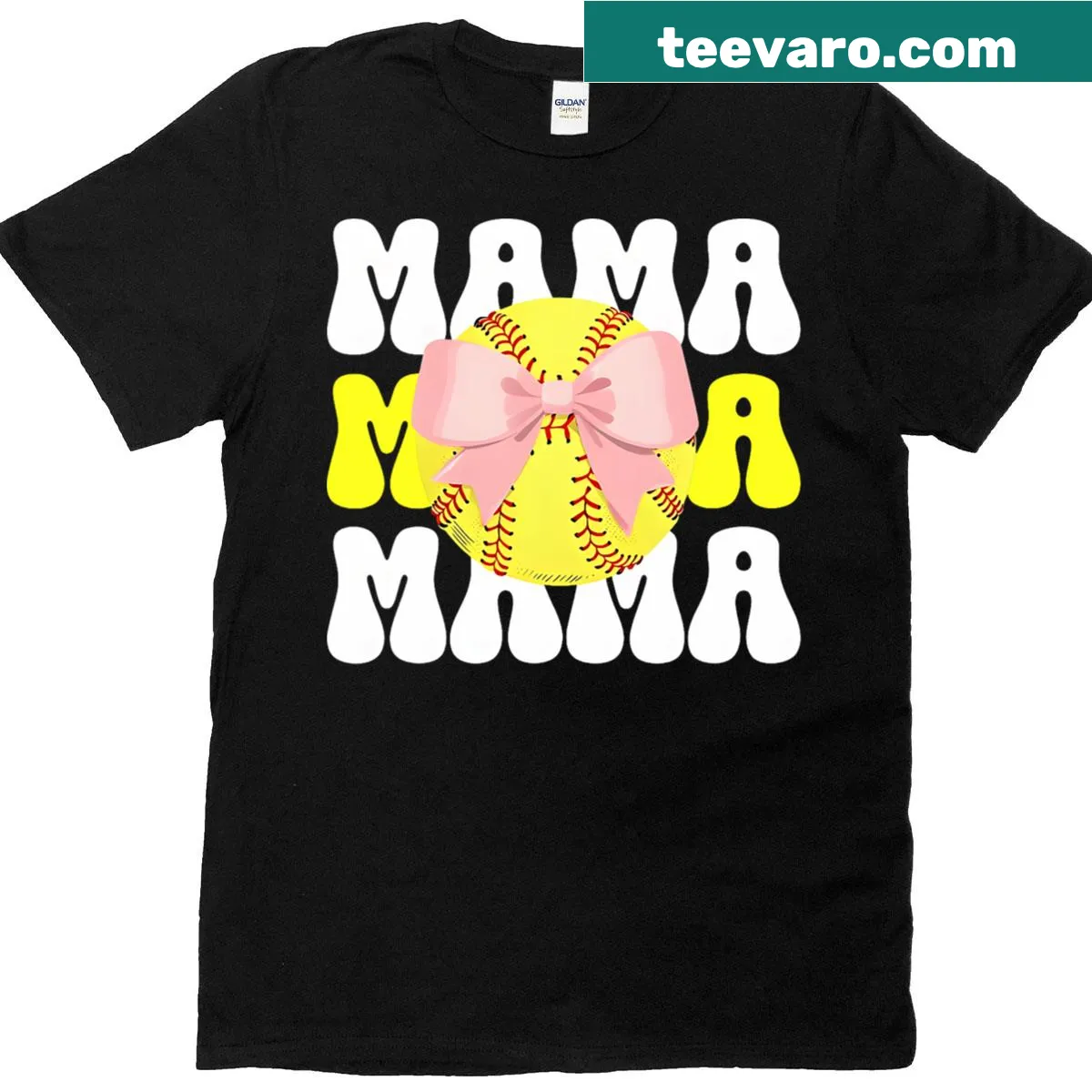 Cute T-shirt for softball moms featuring a bow graphic and playful text. — on a men's t-shirt