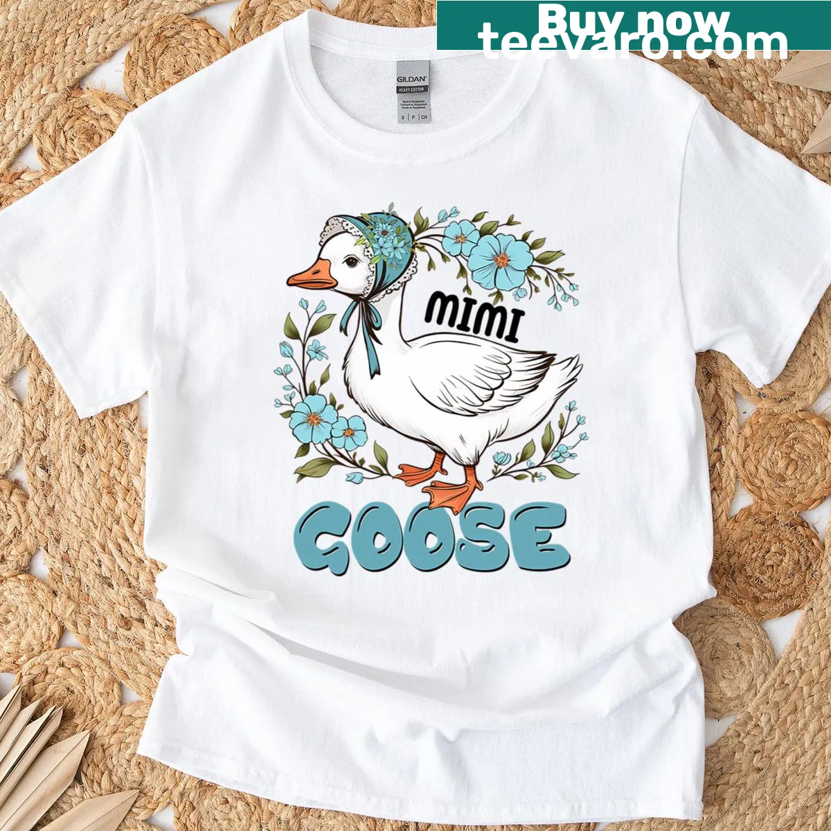 Vintage graphic tee featuring a goose and 'Mom Goose' text — on a men's t-shirt