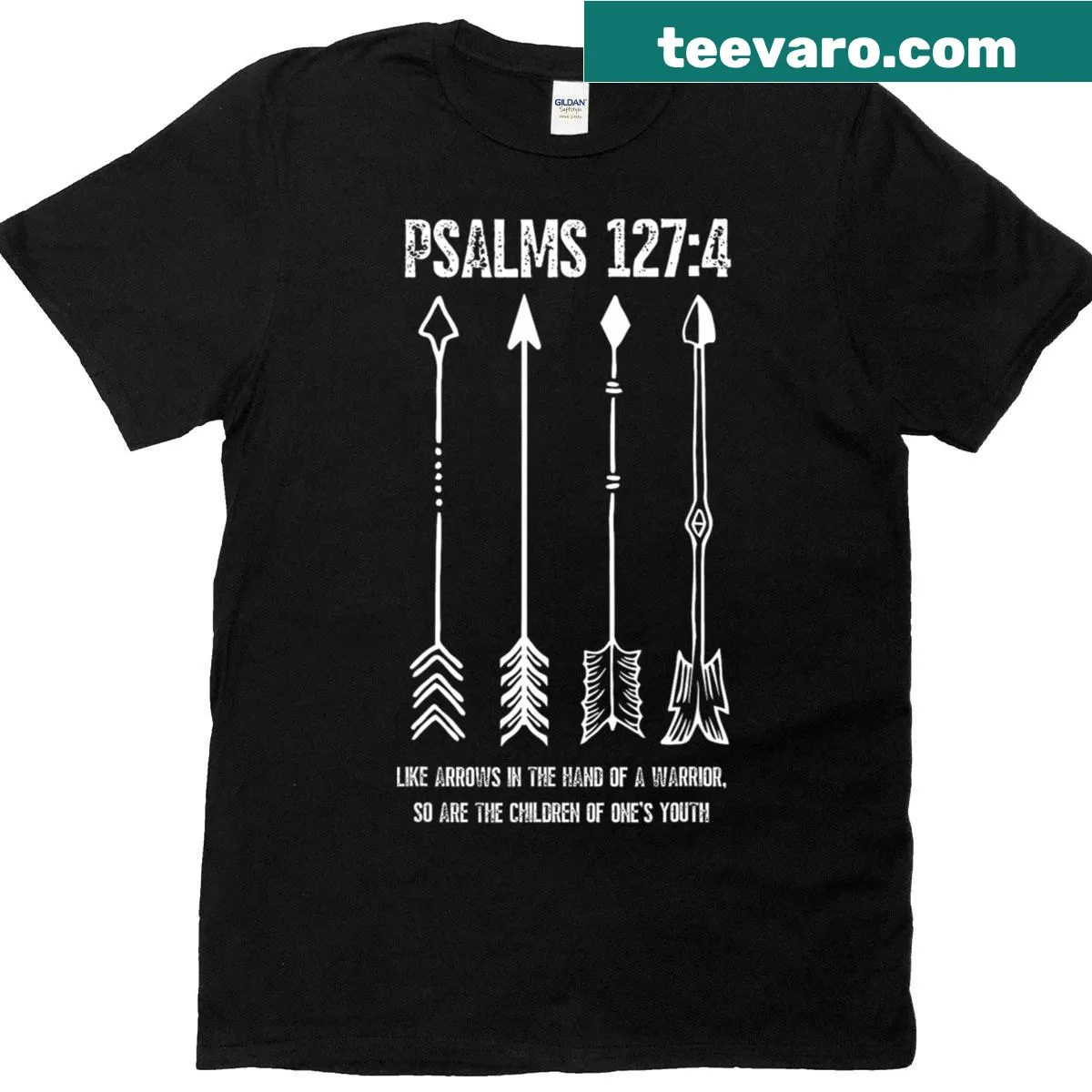 Inspirational T-shirt with Psalm 127:4 for mothers raising children — on a men's t-shirt