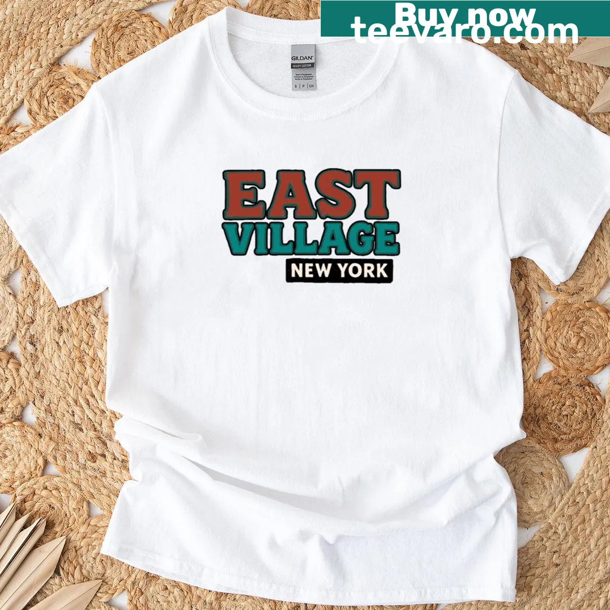 Illustrative T-shirt representing New York's East Village — on a men's t-shirt