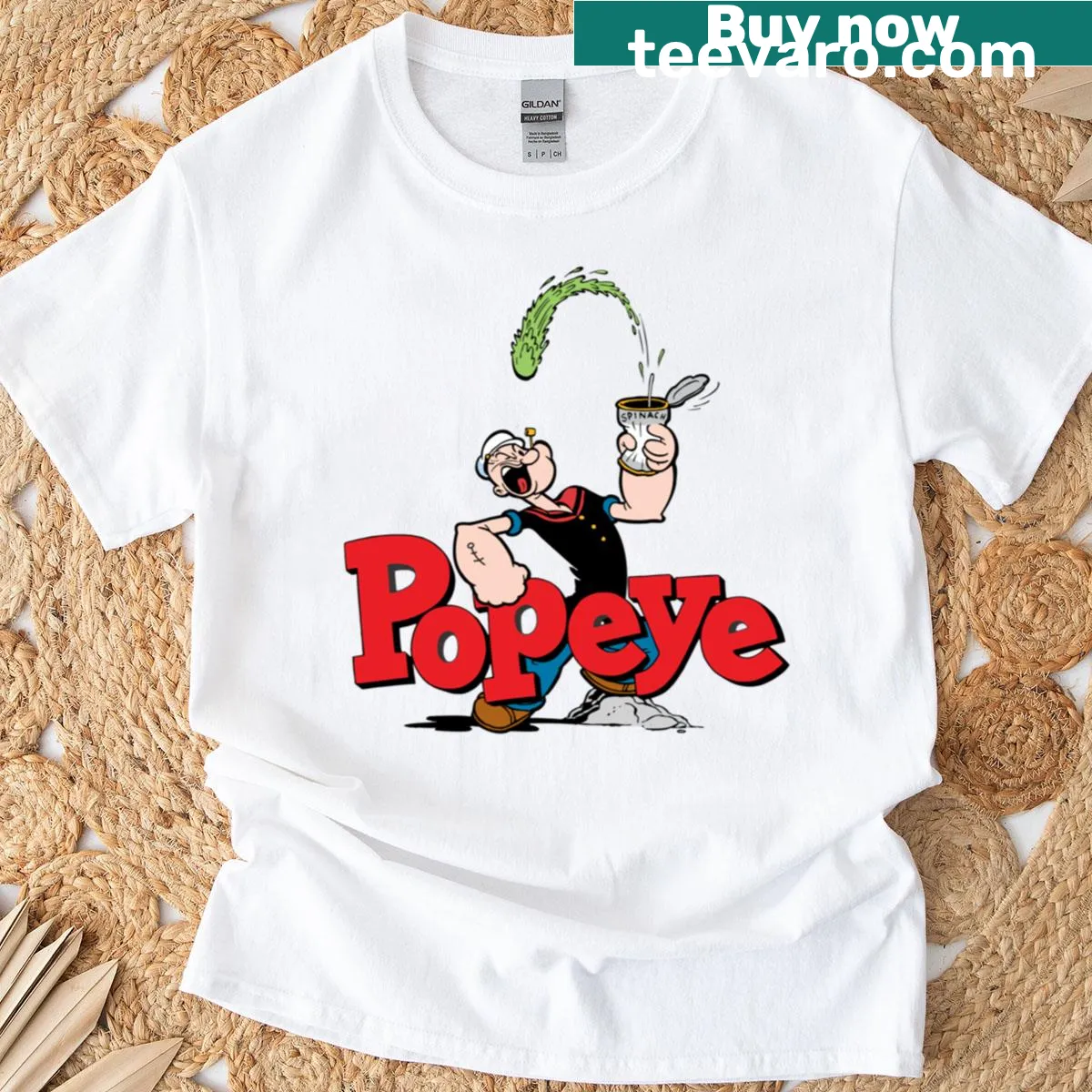 Cartoon of Popeye flexing muscles on a T-shirt — on a men's t-shirt