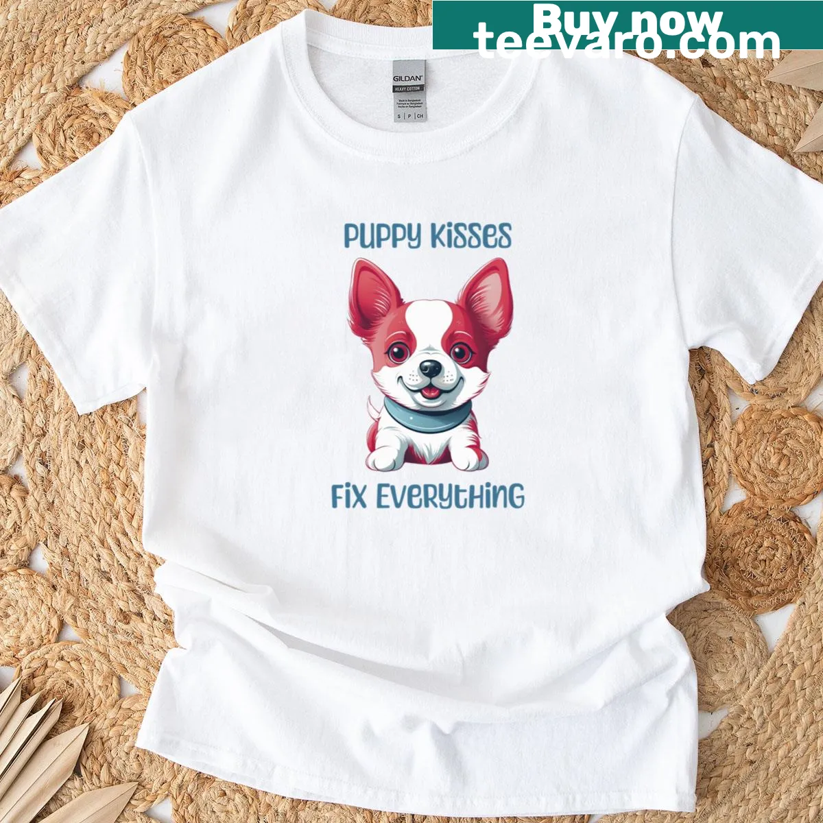 Cute design with text 'Puppy Kisses Fix Everything' on a T-shirt — on a men's t-shirt