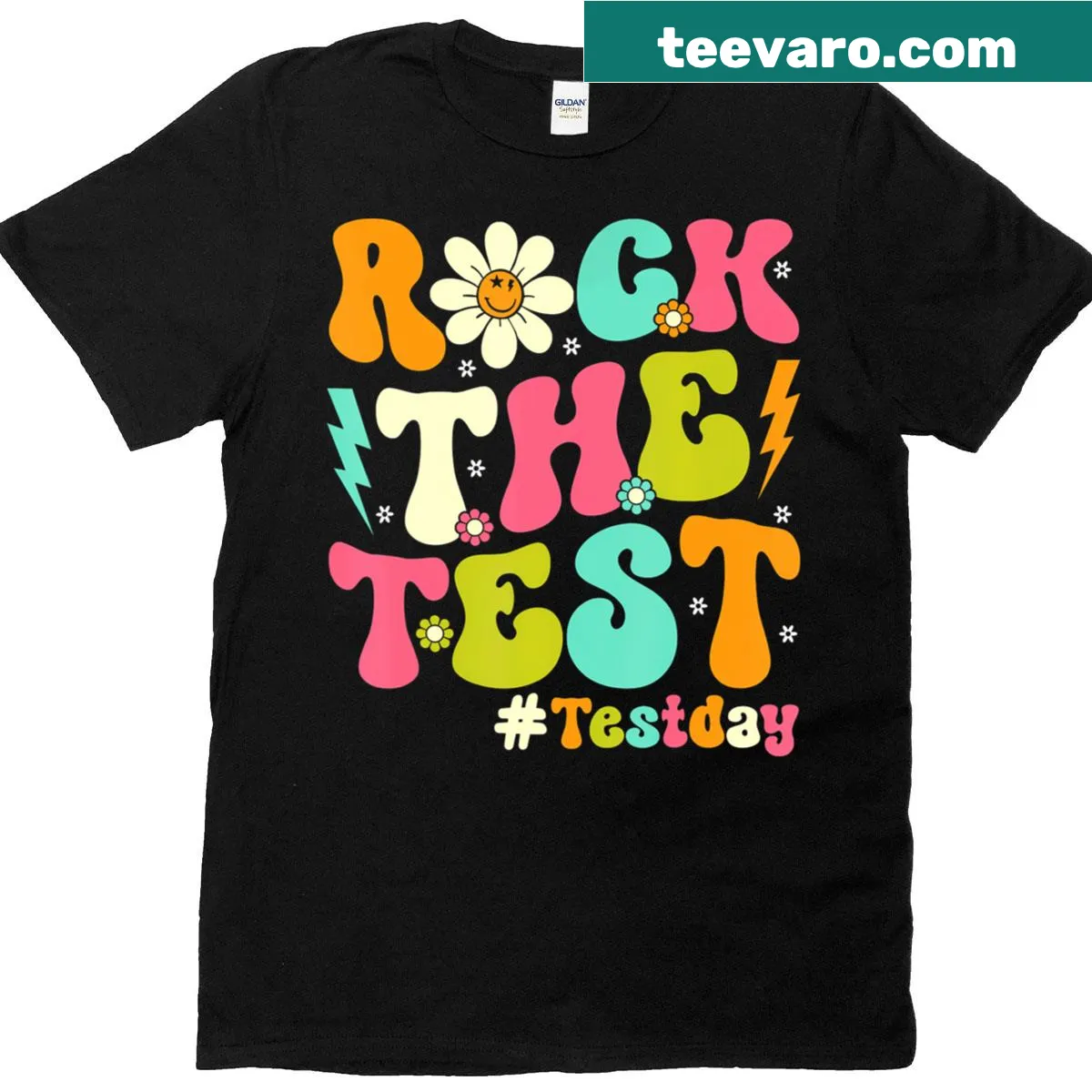 Retro motivational teacher's shirt with fun testing day message — on a men's t-shirt