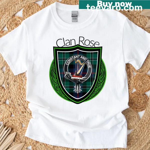 Scottish Rose Clan crest T-shirt with tartan elements