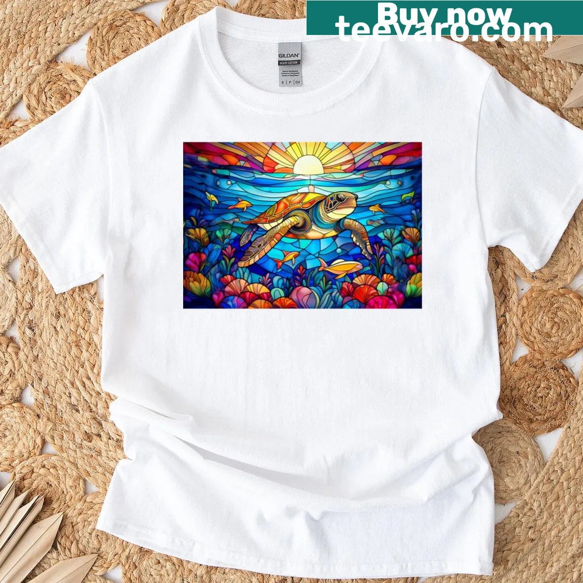 T-shirt with a majestic sea turtle gliding through the ocean — on a men's t-shirt