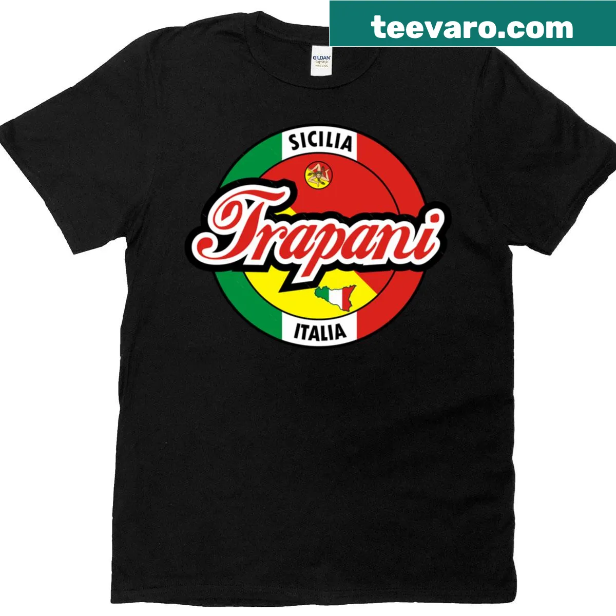 Vintage-style T-shirt featuring a design of Trapani, Sicilia — on a men's t-shirt