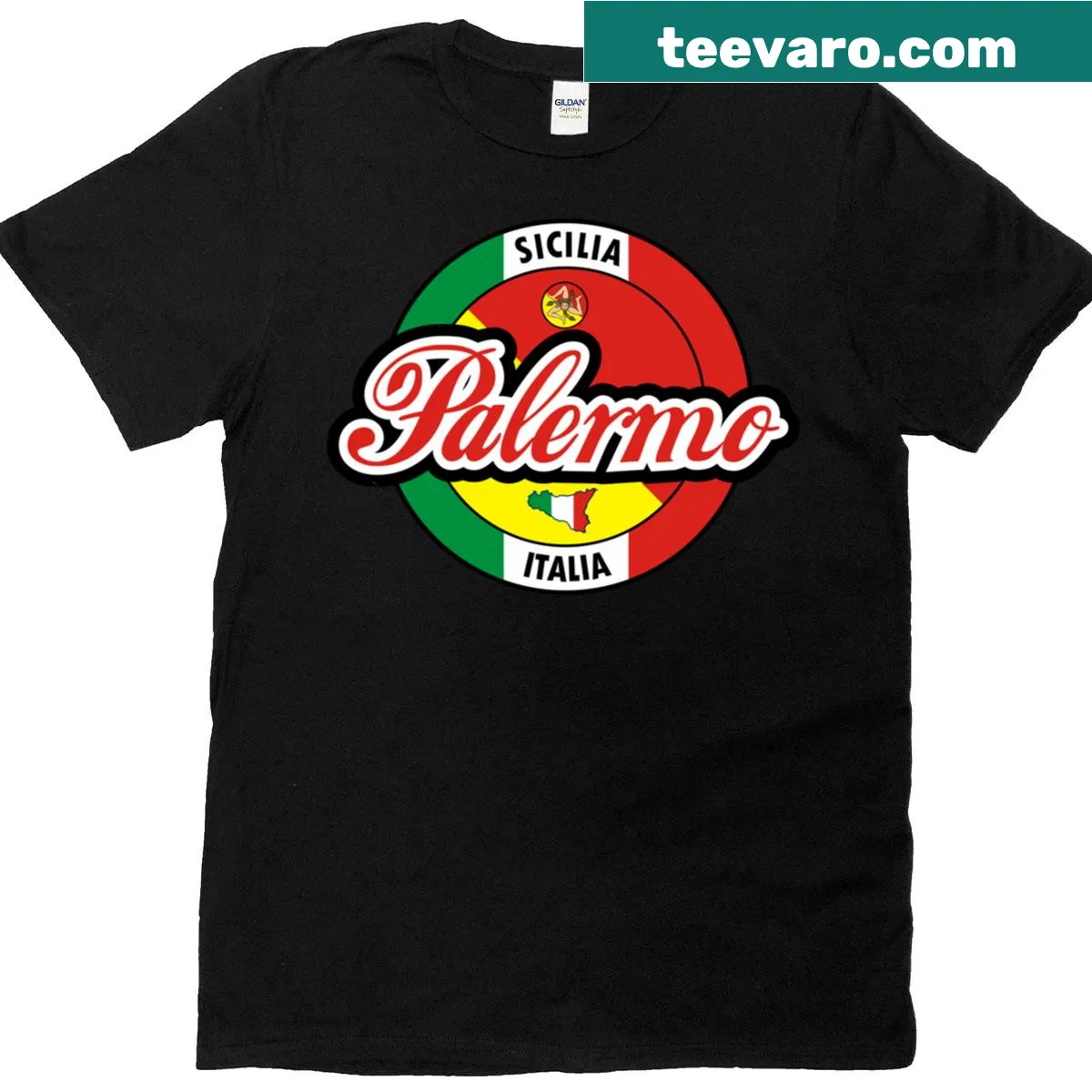 Simple t-shirt featuring the name Palermo, Italy — on a men's t-shirt