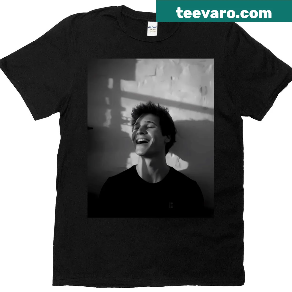 Typography T-shirt featuring the uplifting message 'Smile' — on a men's t-shirt