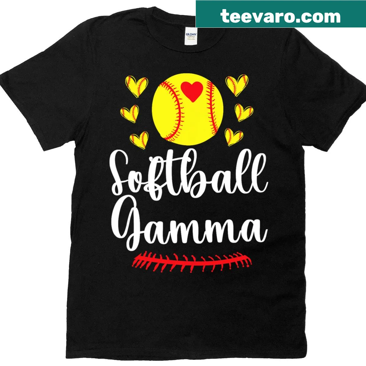 Softball-themed T-shirt with 'Gamma Player' text design. — on a men's t-shirt