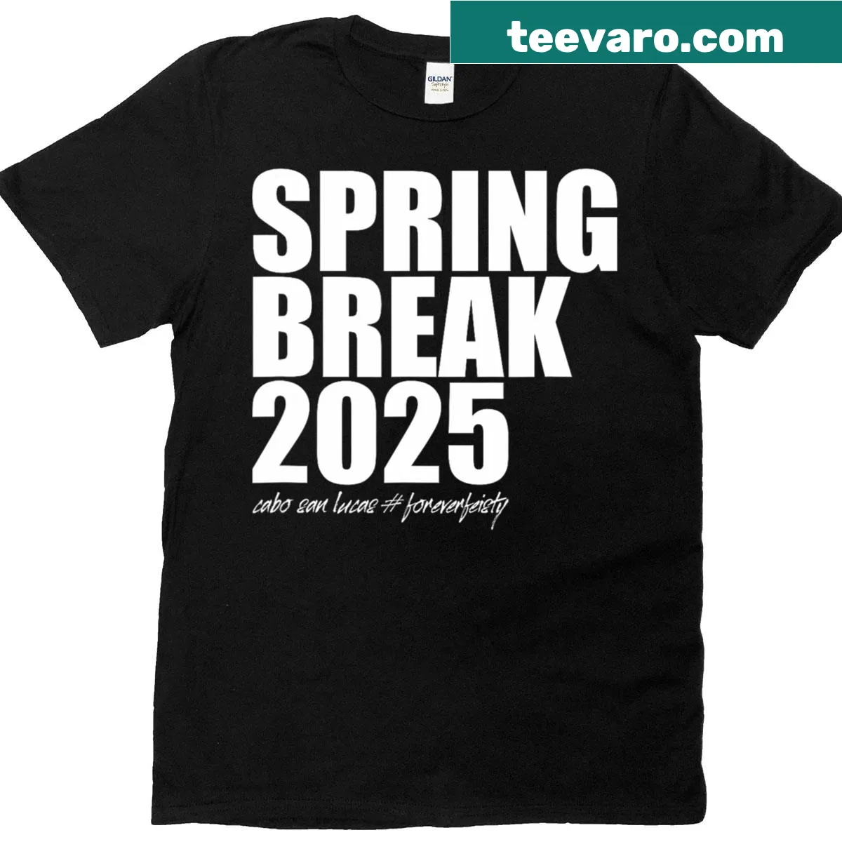 Playful t-shirt featuring a spring break themed graphic design — on a men's t-shirt