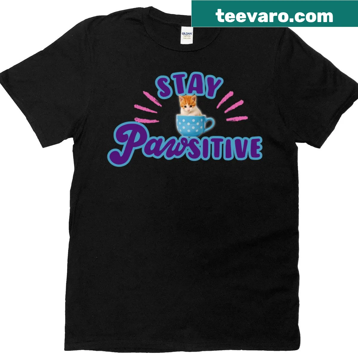 Playful cat-themed T-shirt with positive messages — on a men's t-shirt