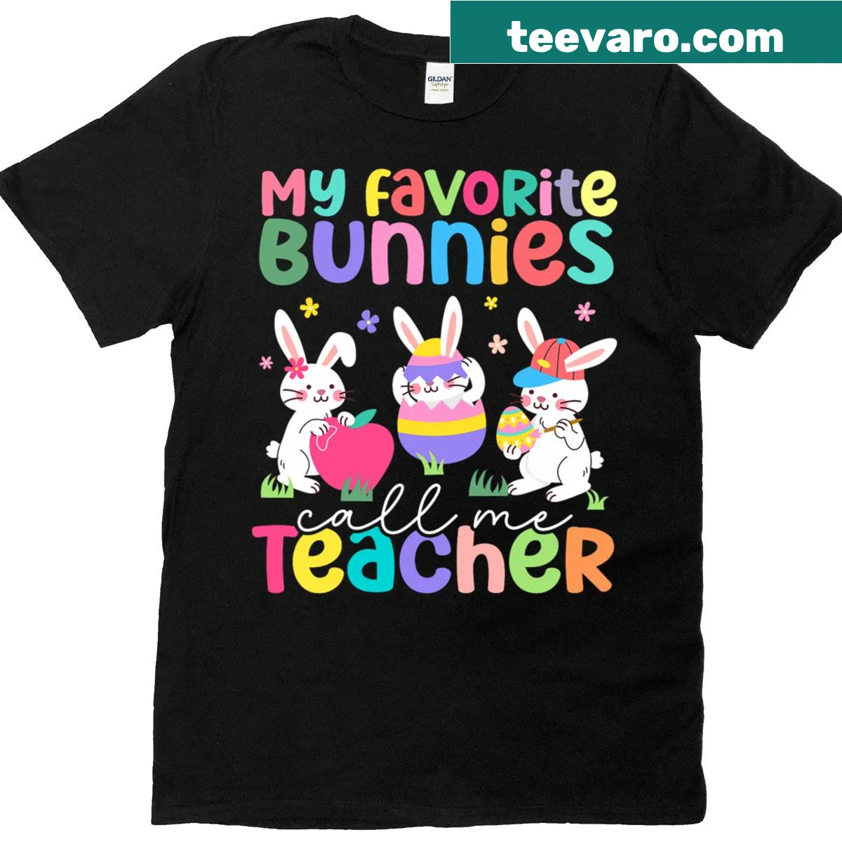 Funny T-shirt for teachers featuring Easter bunnies and playful graphics. — on a men's t-shirt