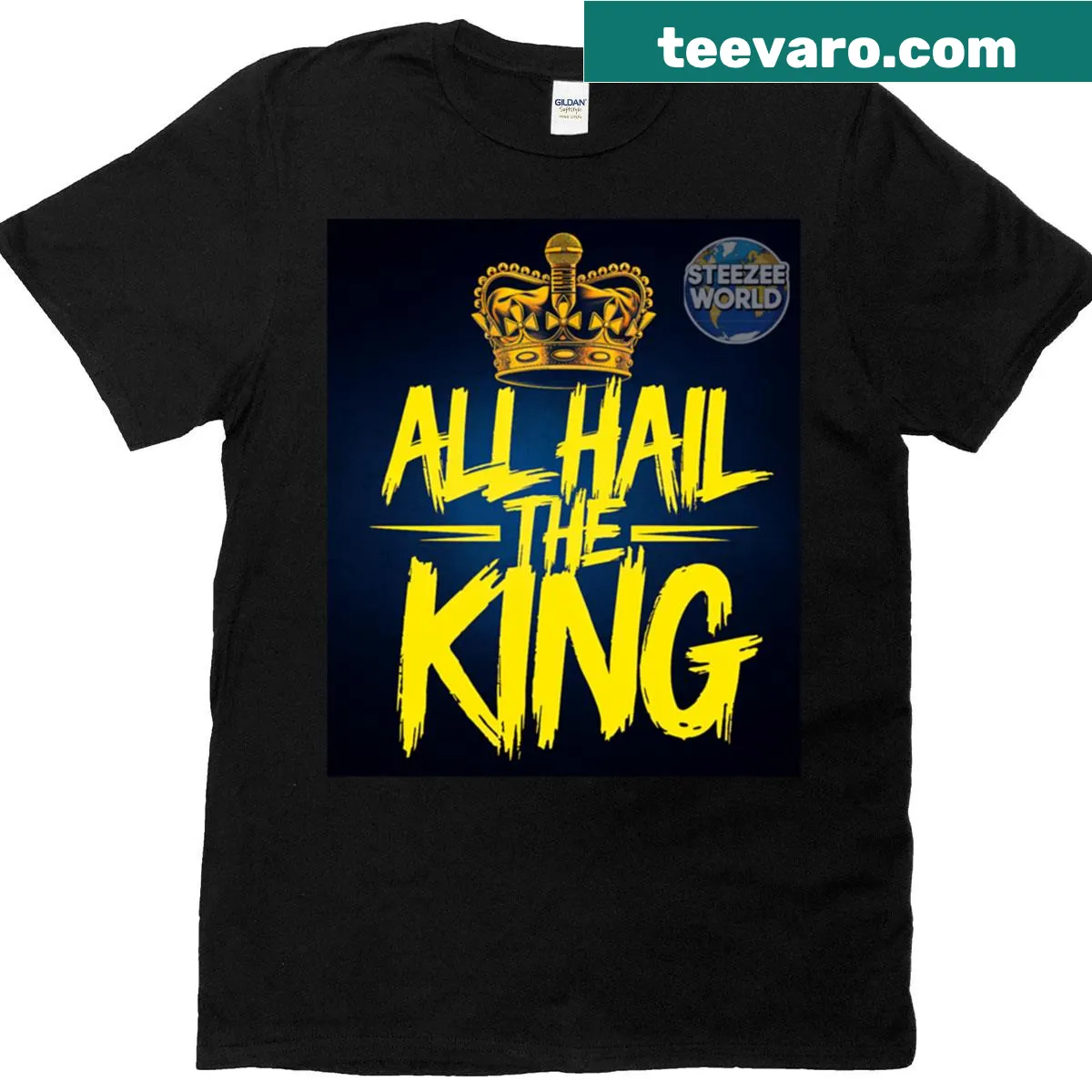 Graphic T-shirt featuring All Hail The King text — on a men's t-shirt