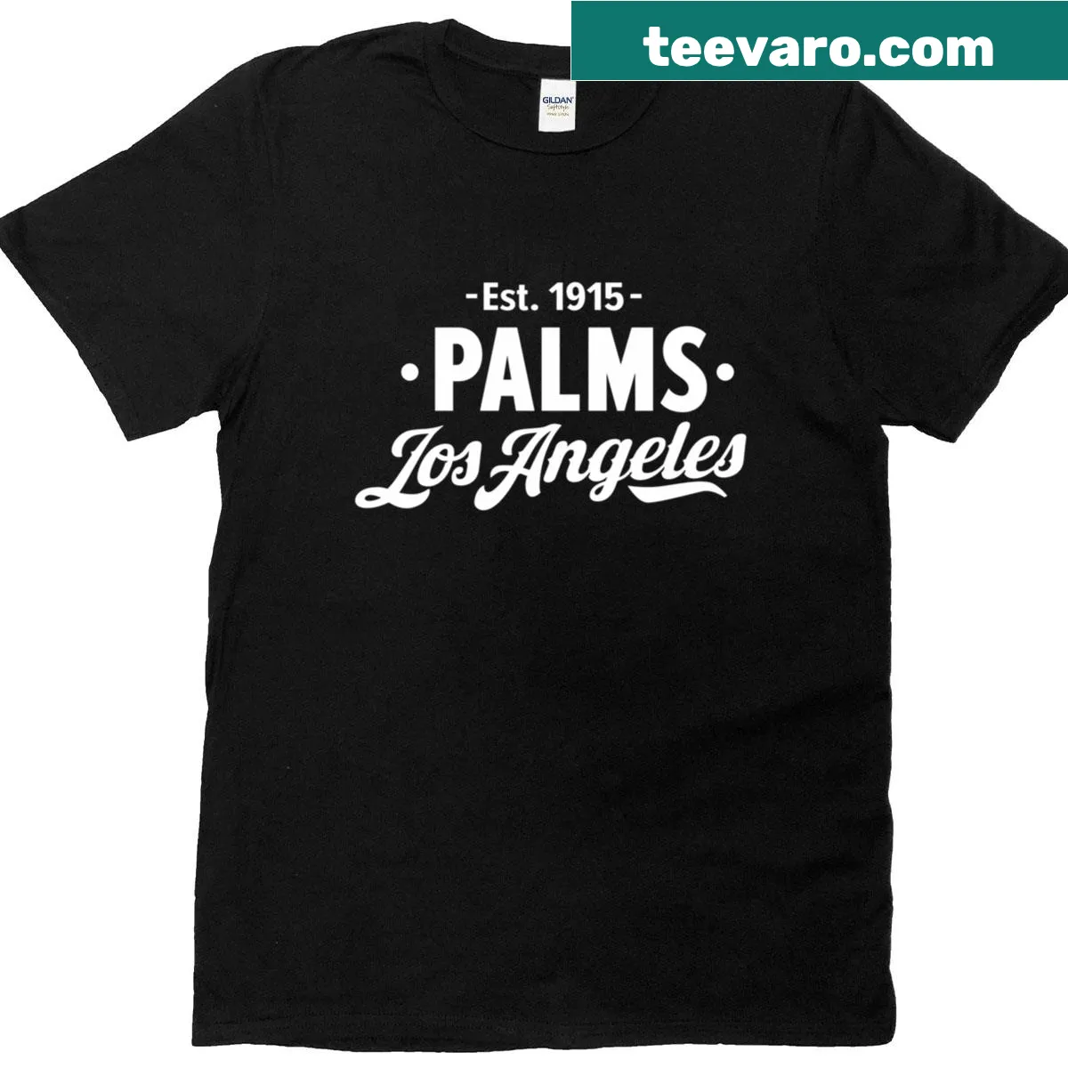 Minimalist Urban Los Angeles Palms T-shirt with classic typography — on a men's t-shirt