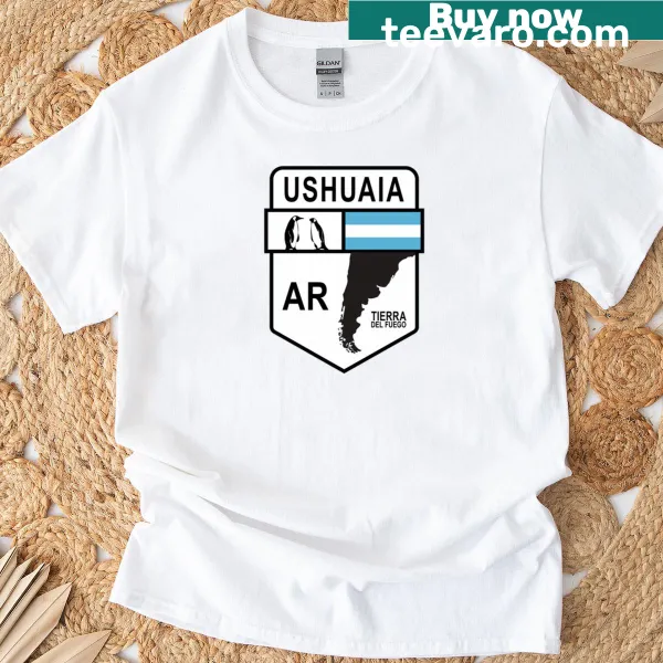 Illustration of the Ushuaia Fin Del Mundo sign on a classic T-shirt