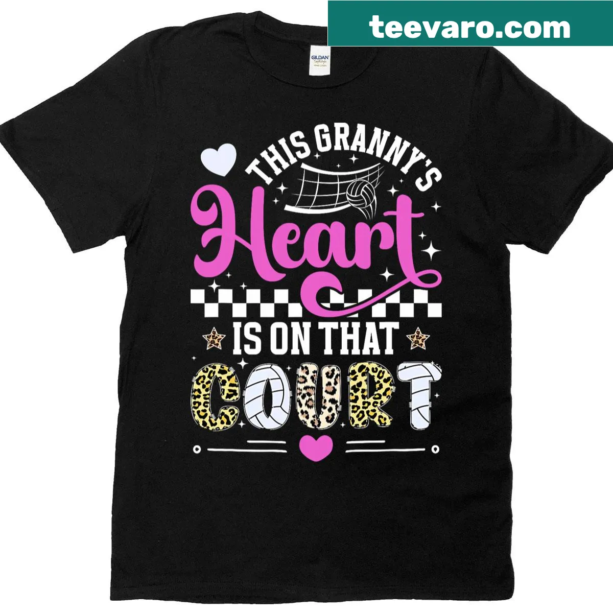 Cartoon graphic of a volleyball granny on a t-shirt. — on a men's t-shirt