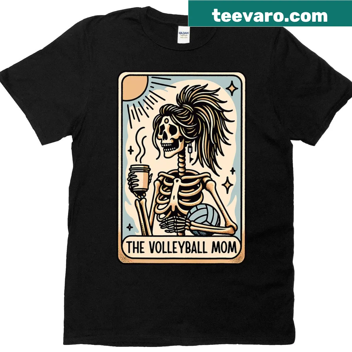Illustration of a skeleton playing volleyball on a vintage T-shirt — on a men's t-shirt