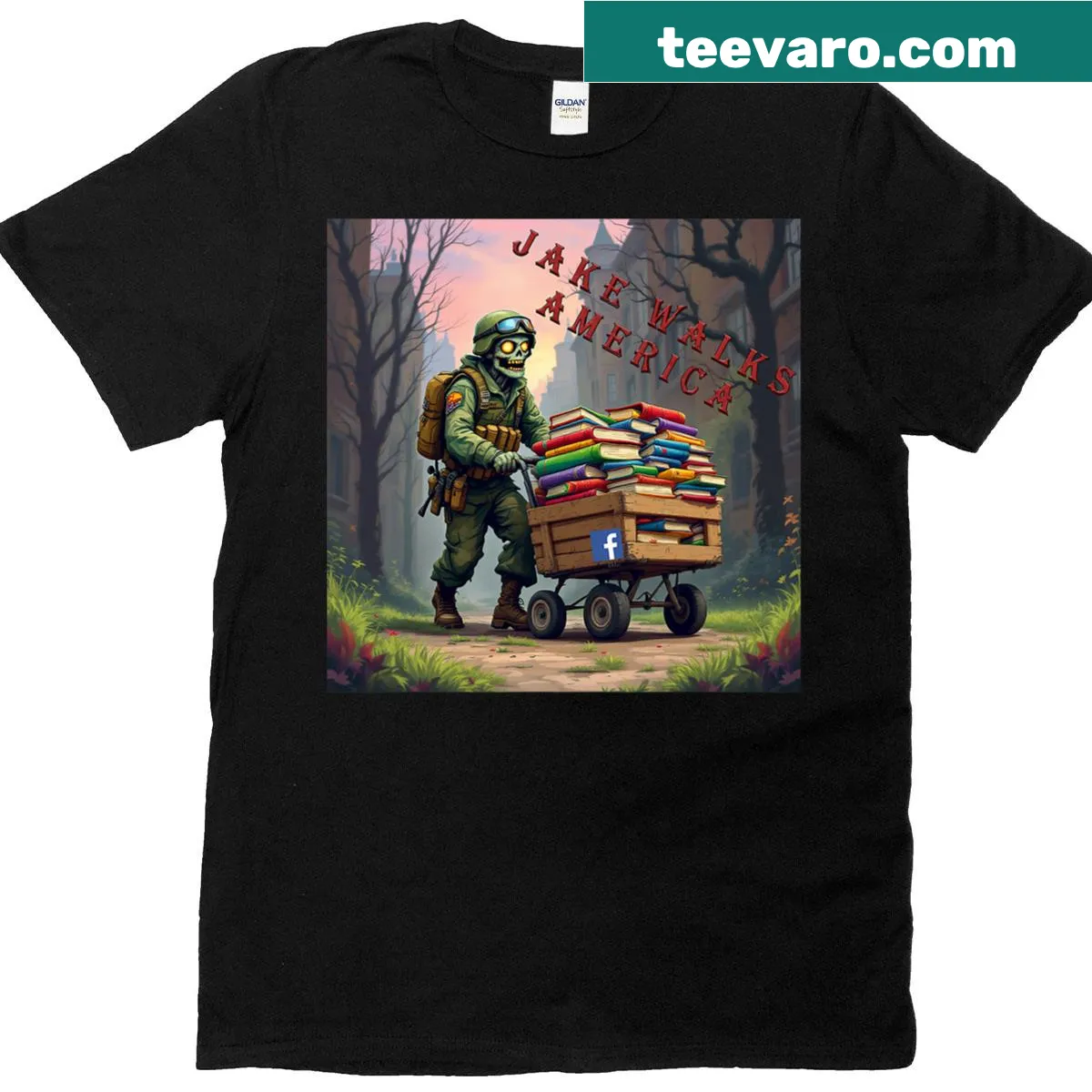 Zombie themed t-shirt with Zombie Pusher text — on a men's t-shirt