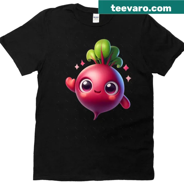 Oversized t-shirt featuring a cute beetroot illustration with a smile