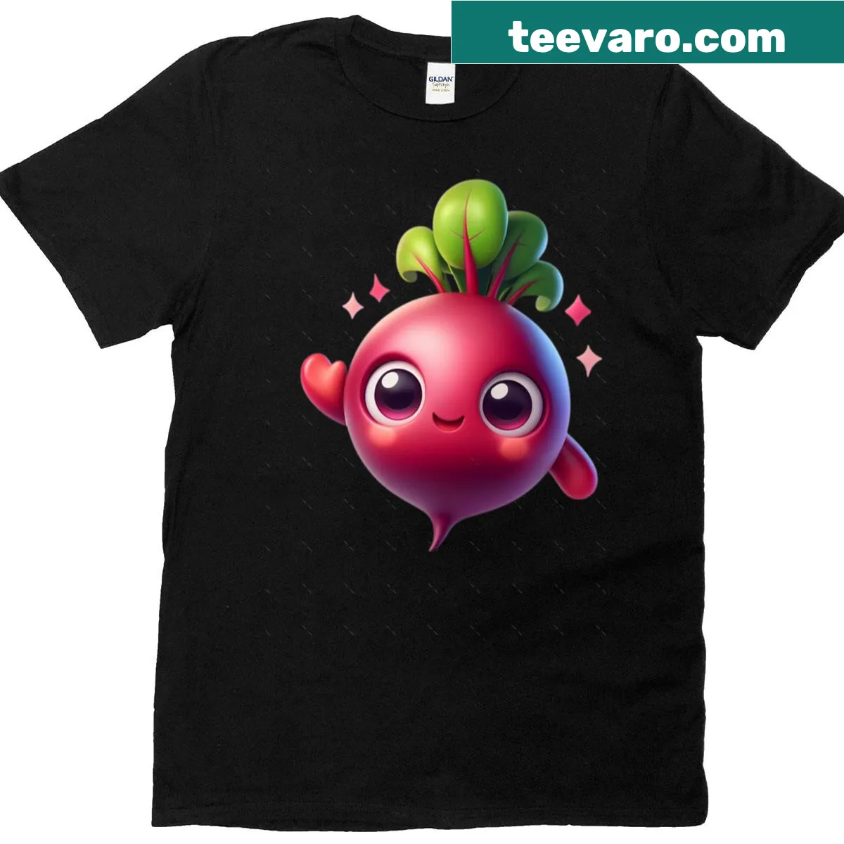 Oversized t-shirt featuring a cute beetroot illustration with a smile — on a men's t-shirt