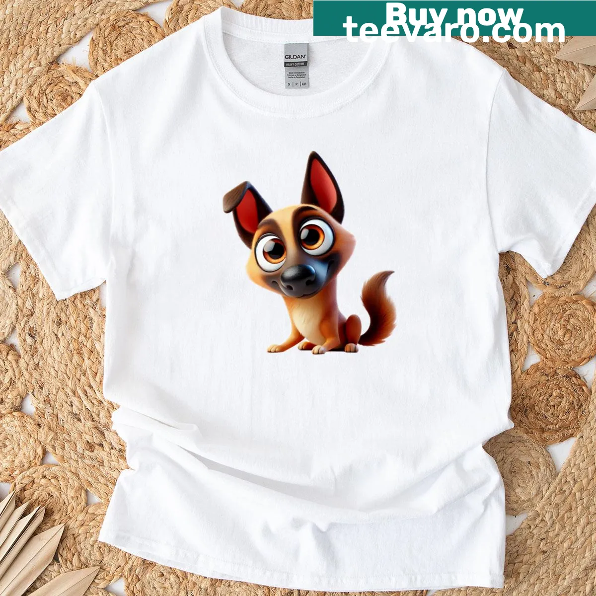 Illustration of a Belgian Malinois mix on a T-shirt — on a men's t-shirt