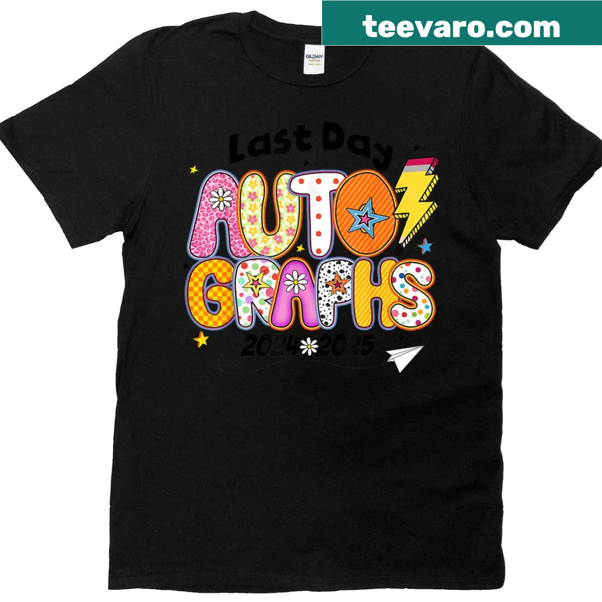Teacher Last Day of School T-shirt with autographs and date graphic — on a men's t-shirt