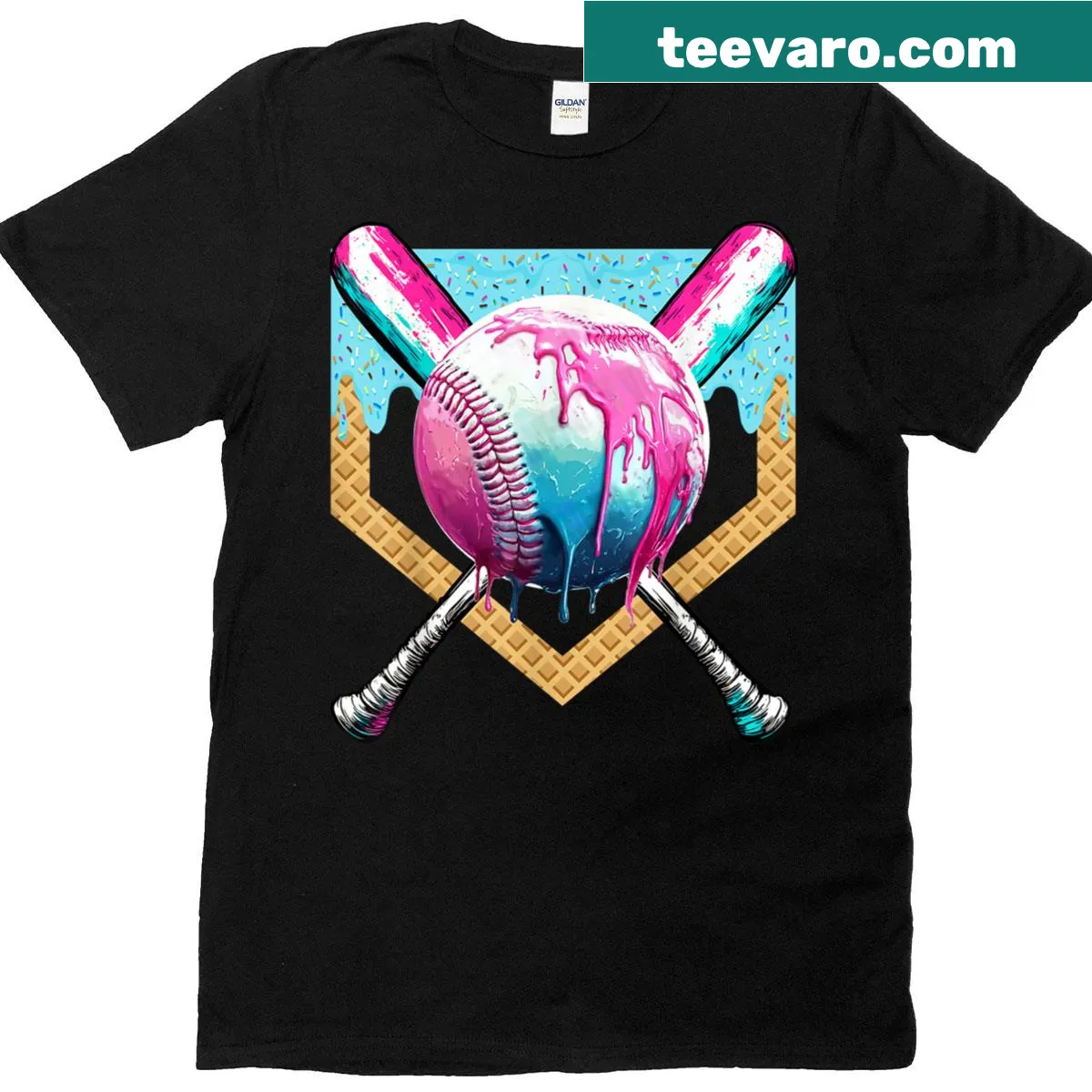 Youth baseball t-shirt with ice cream drip design — on a men's t-shirt